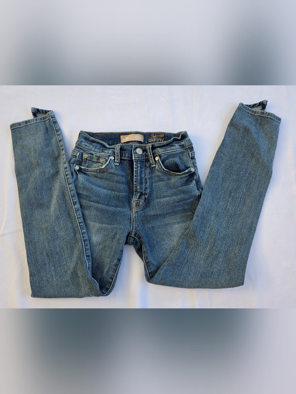 7 For All Mankind Ankle Skinny Jeans in Medium Blue